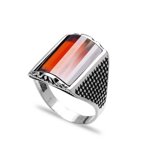 Garnet Authentic Men Ring Wholesale Handmade 925 Sterling Silver